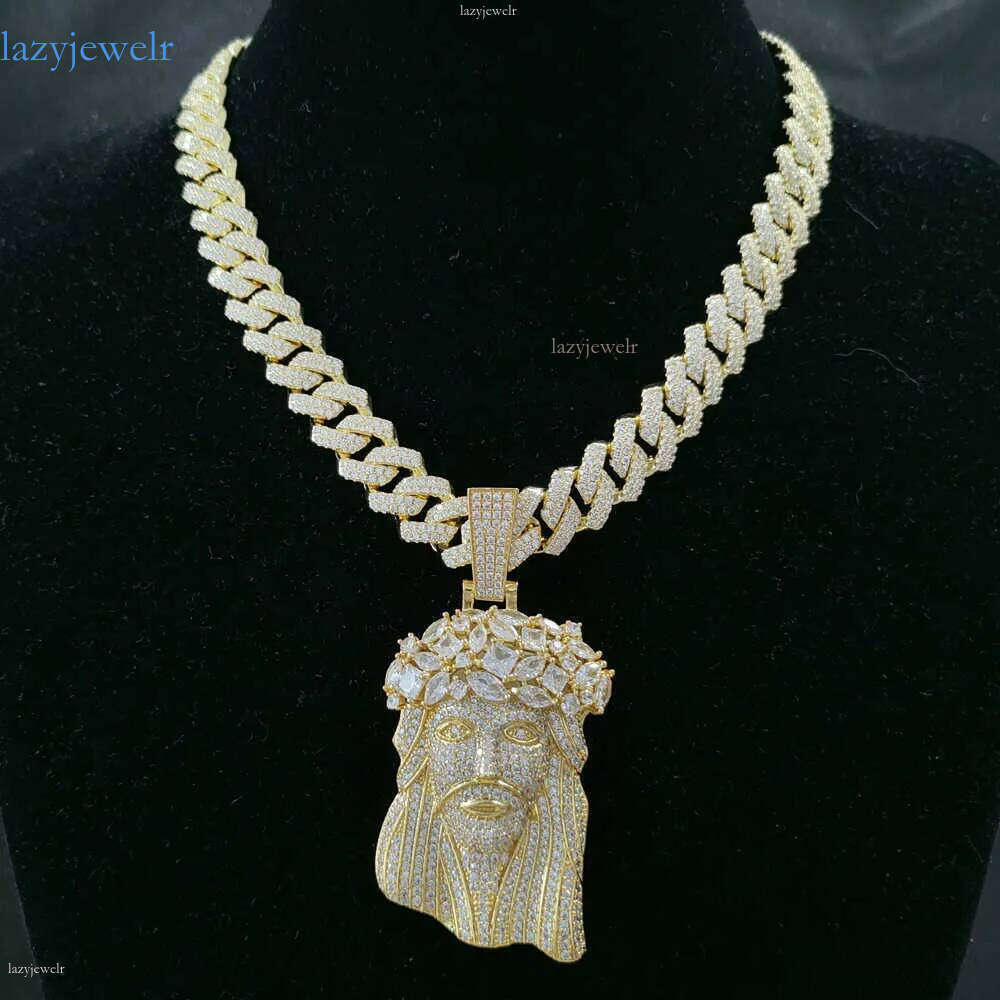 necklace moissanite chain Jesus Pendant with Moissanite Cuban Chain Necklace Hip Hop Jewelry for Men Gift
