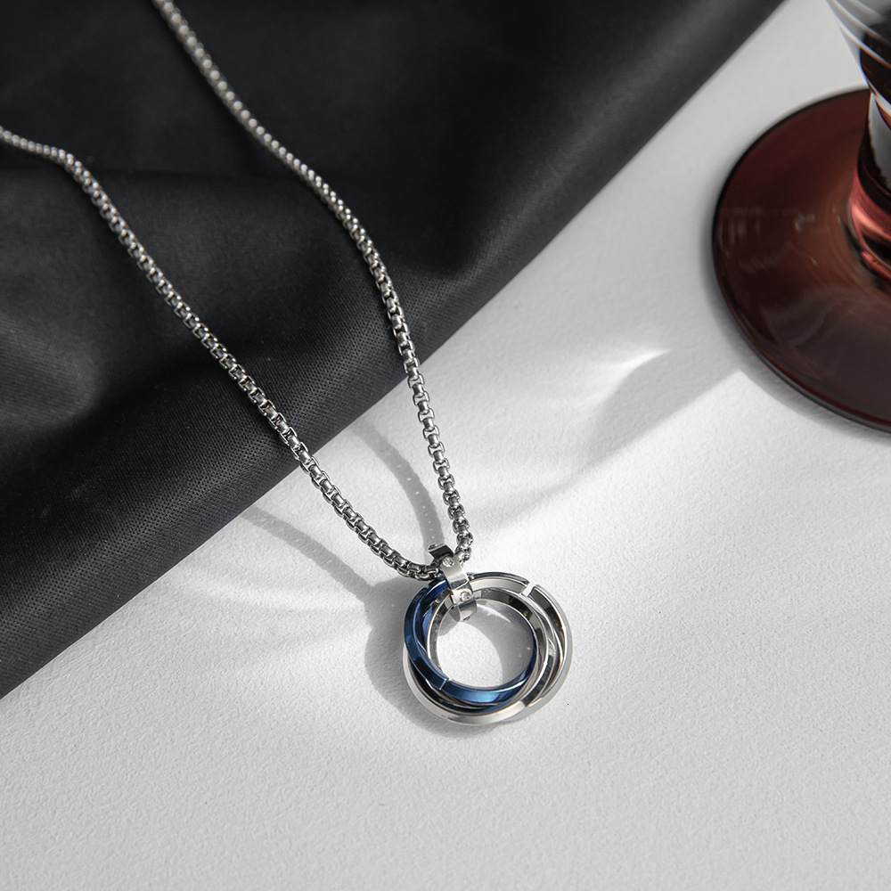 Luxury Jewelry Designer Jewelry European And American Cross-border Three-ring Pendant Interlocking Minimalist Titanium Steel Necklace Trendy Men'