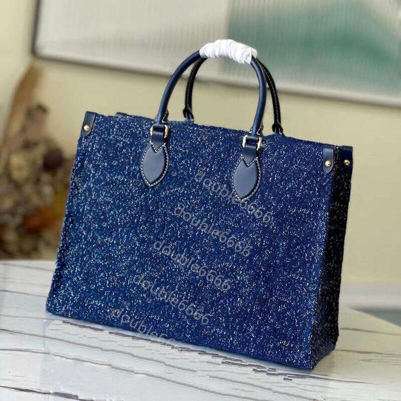 Womens shopping bags tote handbag denim blue printed fabric flower embroidery bag modern large capacity Totes Designer crossbody shopping bag shoulder bag