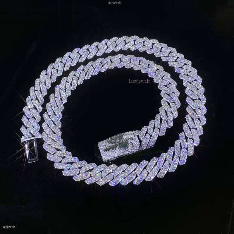 Real Custom White Gold Dia Cuban Link Chain for Men VVS Moissanite Name Necklace Sterling Sier Jewelry