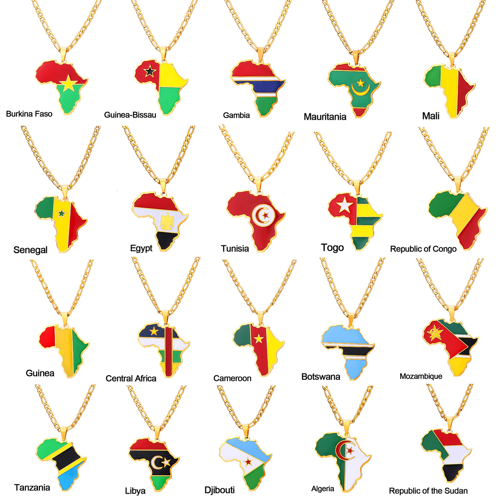 Luxury Jewelry Designer Jewelry Cross-border Amazon Hip-hop Jewelry Africa Map Nigeria Somalia Angola Stainless Steel Necklace