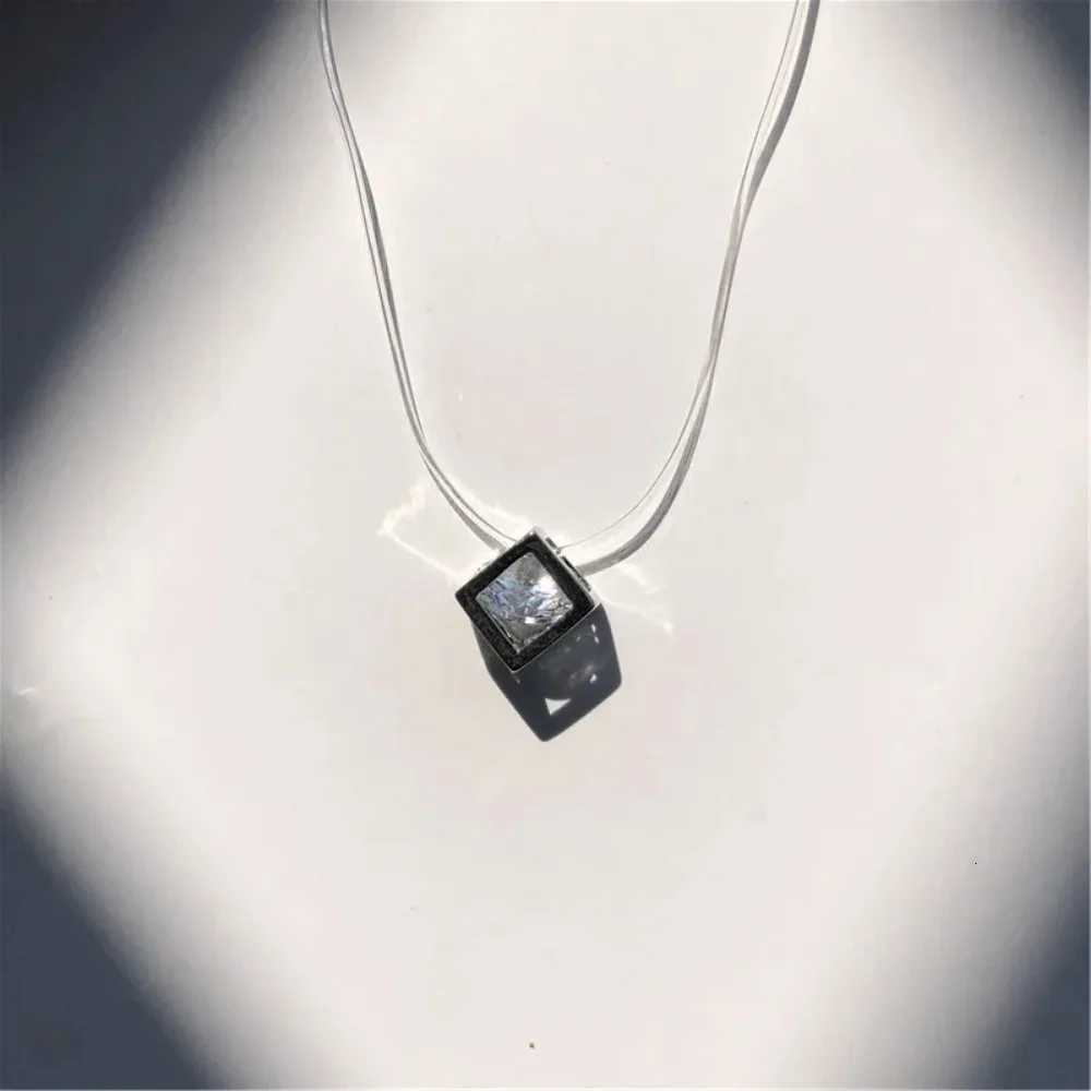SUMENG New Personality Fashion Square Imitation Pearl Crystal Zircon Necklace Invisible Transparent Fishing Line W250712