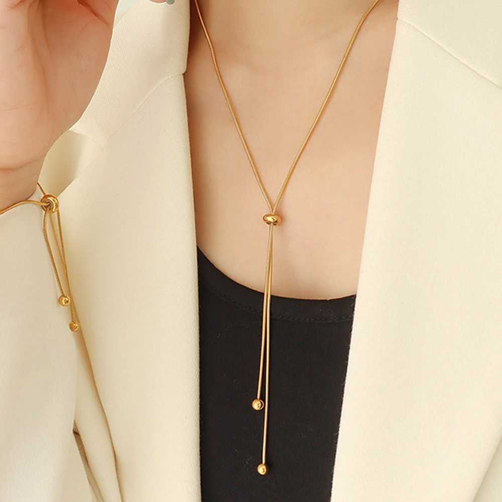 Anco Stainless Steel Y-shaped Beads Collaone Round Long Pendant Necklace Snake Chain Mens Holiday Gift W250712