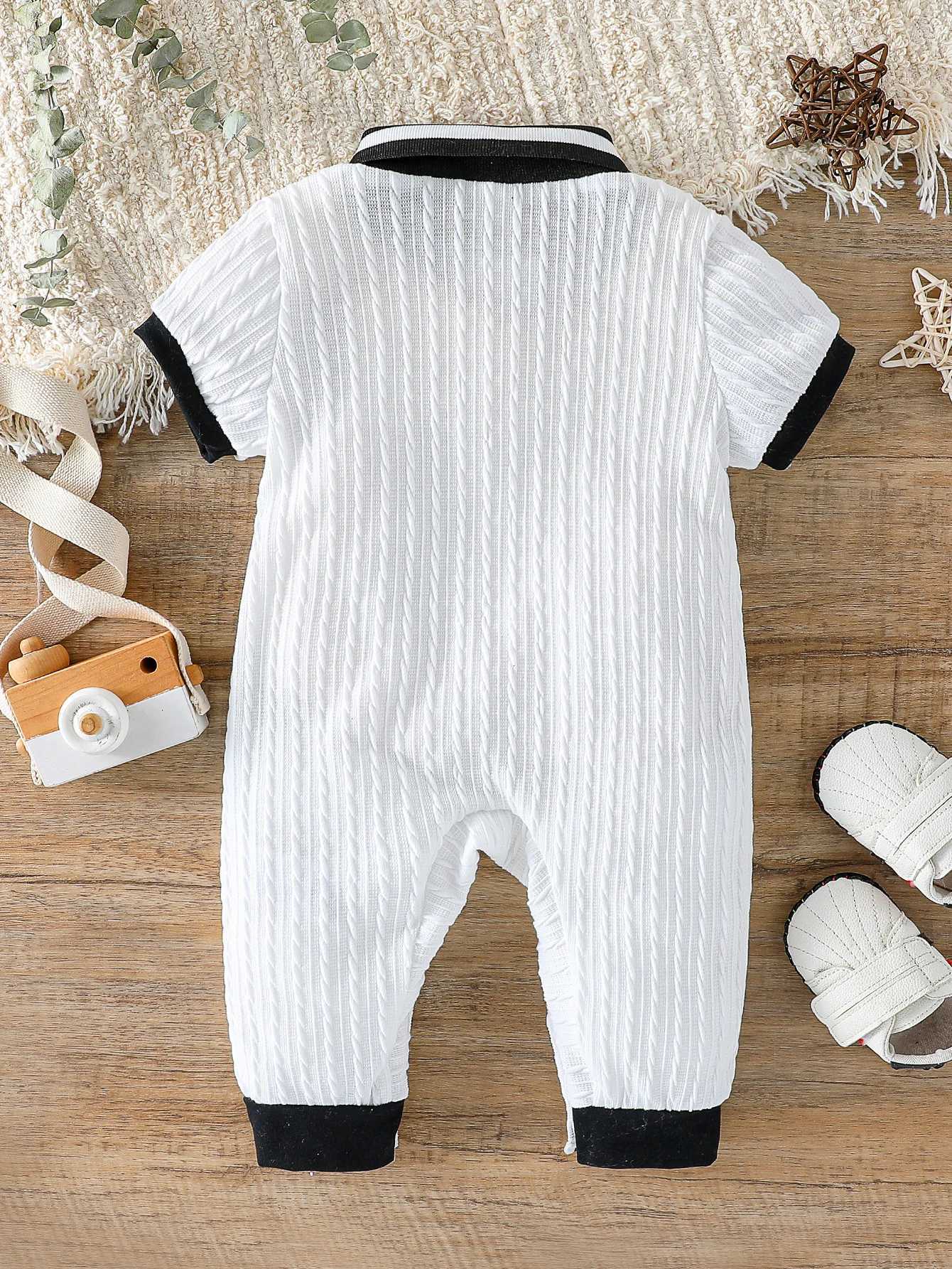 Baby Boys Spring/Summer Short Sleeve Lapel Solid Color For Newborn 1-24M Streetwear Casual Jumpsuit Z250712