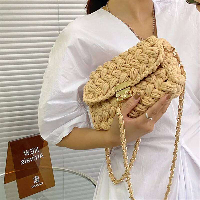 2021 Cloth Crochet Hand Made Woven Chain Lock Women's Crossbody Single Ladies' Shoulder Bag New