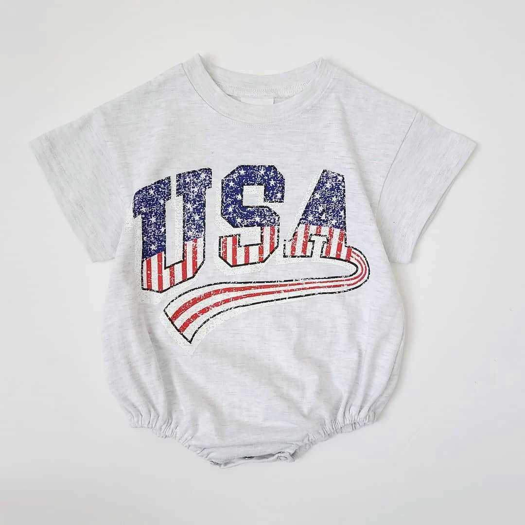 Baby Boys USA Print T-Shirt Romper Newborn Bebe Short Sleeve Sweatshirt Onesie Toddler Girls Romper 0-24M Jumpsuits 2023 Summer Z250712