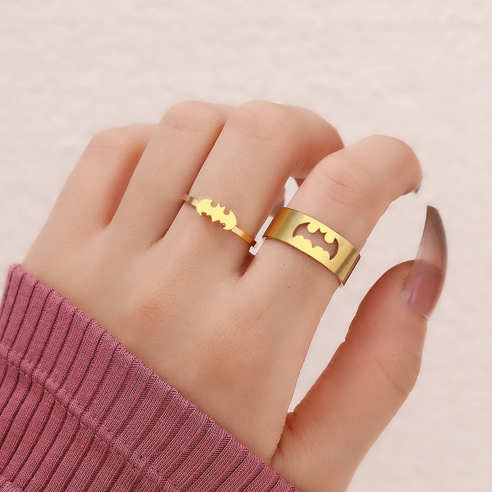 Stainless Steel Rings Gothic Hip Hop Punk Bat Fashion Adjustable Couple Ring For Women Jewelry Wedding Engagement Gift 2Pcsset 250704