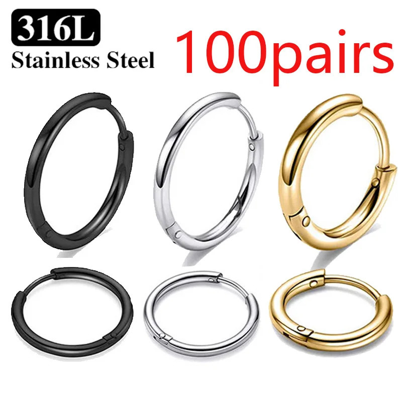 3/50/100pairs Stainless Steel Small Hoop Earrings for Women Men Gold Color Black Circle Thick Ear Ring Huggie Earrings Piercing 250708