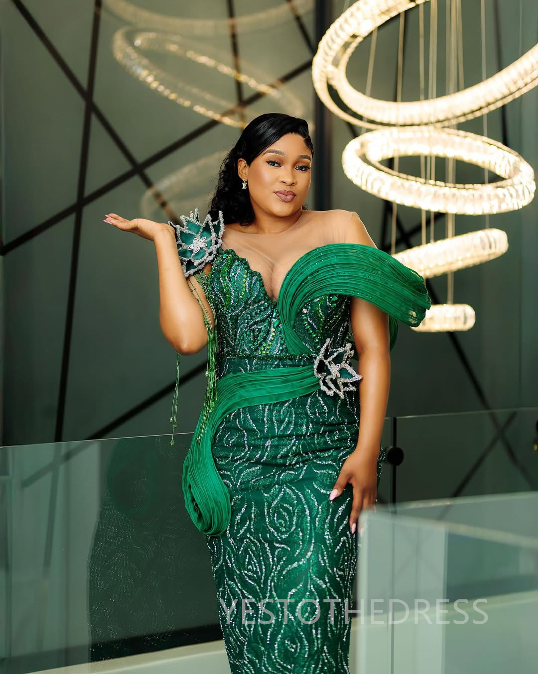 2025 Plus Size Green Aso Ebi Prom Dress African Mermaid Prom Dresses Evening Formal Gowns Sheer Neck Illusion Beaded Lace Birthday Dress Second Recept