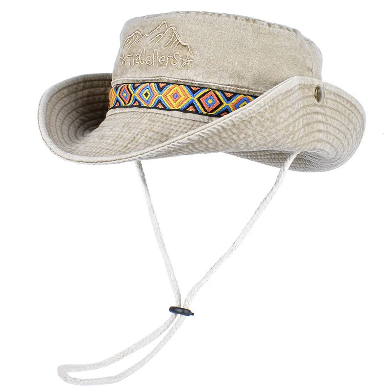 Outdoor Sun Hat Woman Bucket Hat Man Cotton Embroidered Vintage Beach Waterproof Fisherman Fishing Cap Summer Foldable Bob Man 250711