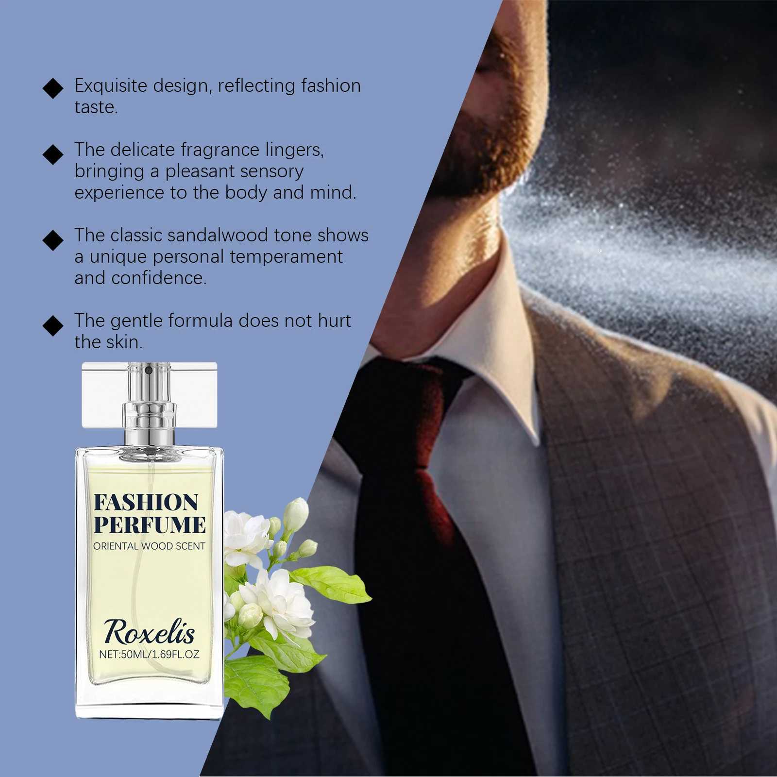 50ml Roxelis Sandalwood Perfume Men Pheromone Freshing Fragrance Oriental Wood Flirting Dating Long Lasting Scent Perfume Spray Z250809