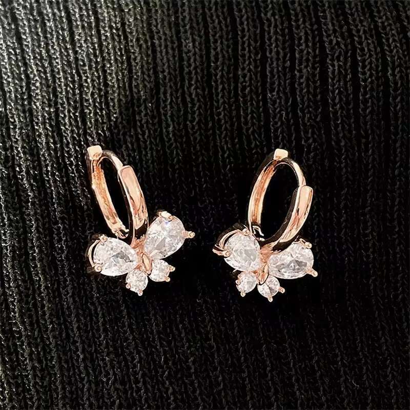 Exquisite Butterfly Shaped Cubic ZIrconia Earring for Women Bridal Wedding Silver/Gold/Rose Gold Plated Hoop Earrings