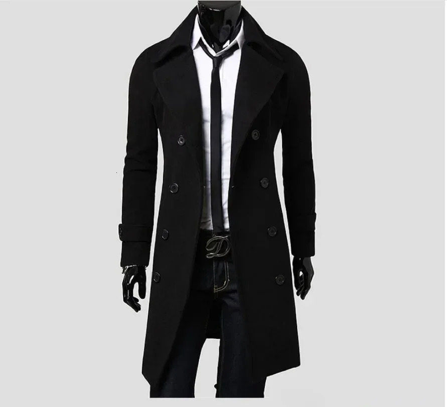 Mens Double-breasted Ni Trench Coat Long Fashion Slim Casual Coat Long Jackets for Men Techwear Coat Trench Coat 250708
