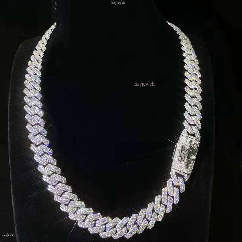 Real Custom White Gold Dia Cuban Link Chain for Men VVS Moissanite Name Necklace Sterling Sier Jewelry