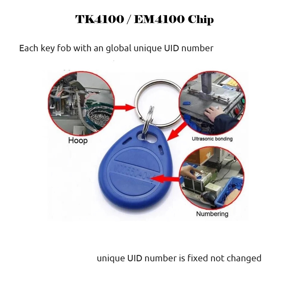 100pcs/lot RFID Keychain Card Tag Key 125khz ID Keyfob TK4100 EM4100 Access Control Time Attendance Fob Token Ring 250709