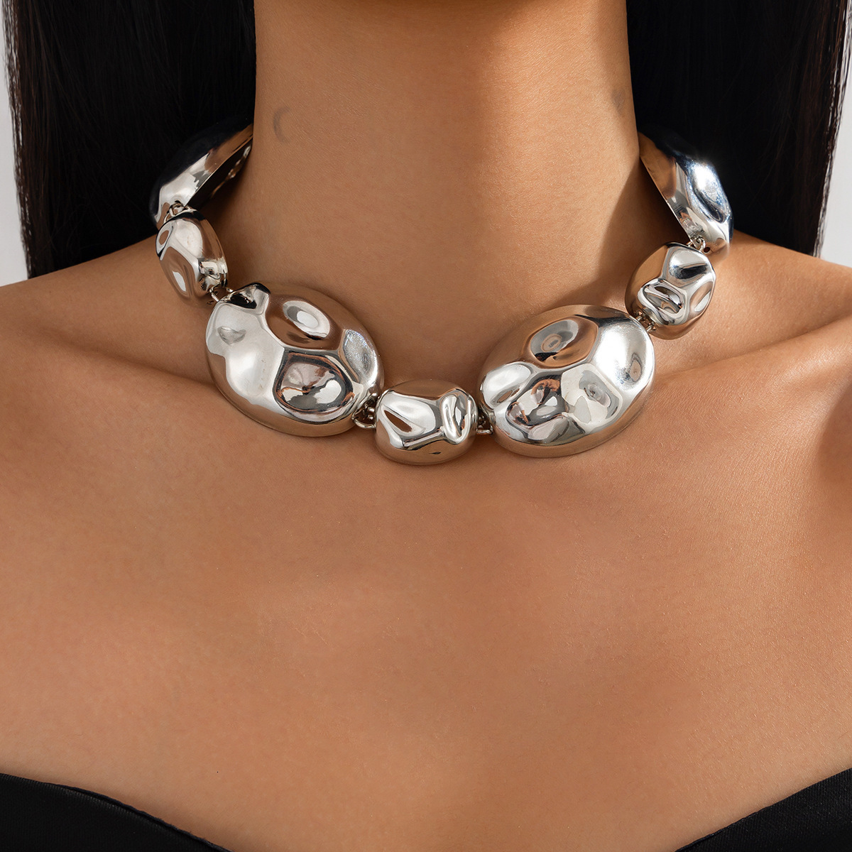 Luxury Jewelry Designer Jewelry European And American Cross-border Jewelry Exaggerated Shiny Wrinkle Necklace Fashion Irregular Metallic Necklace Set