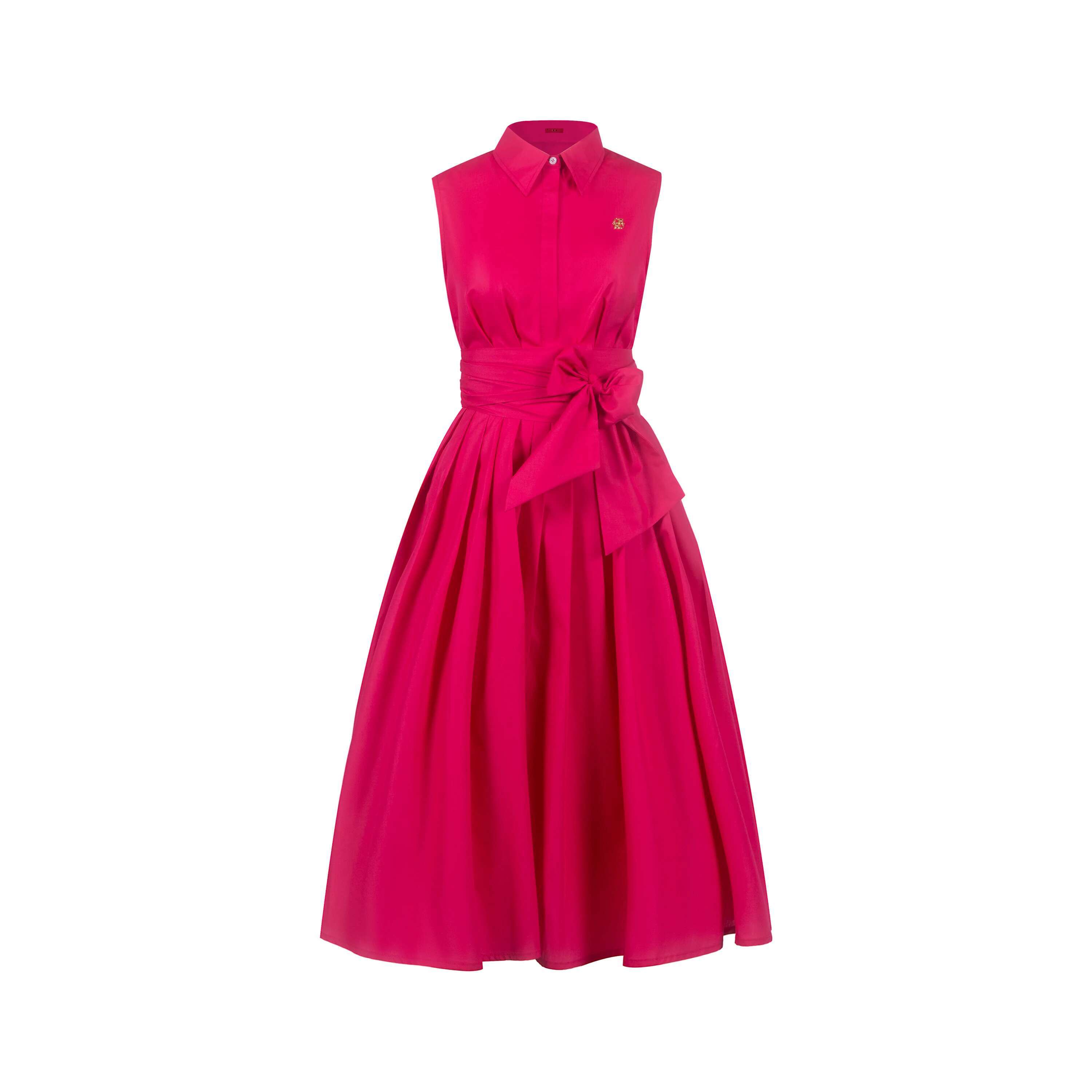 Summer Women Sleeveless Casual Lapel Shirt Dress Bow Belt Solid Color A Line Fashion Metal Buckle Female Dresses