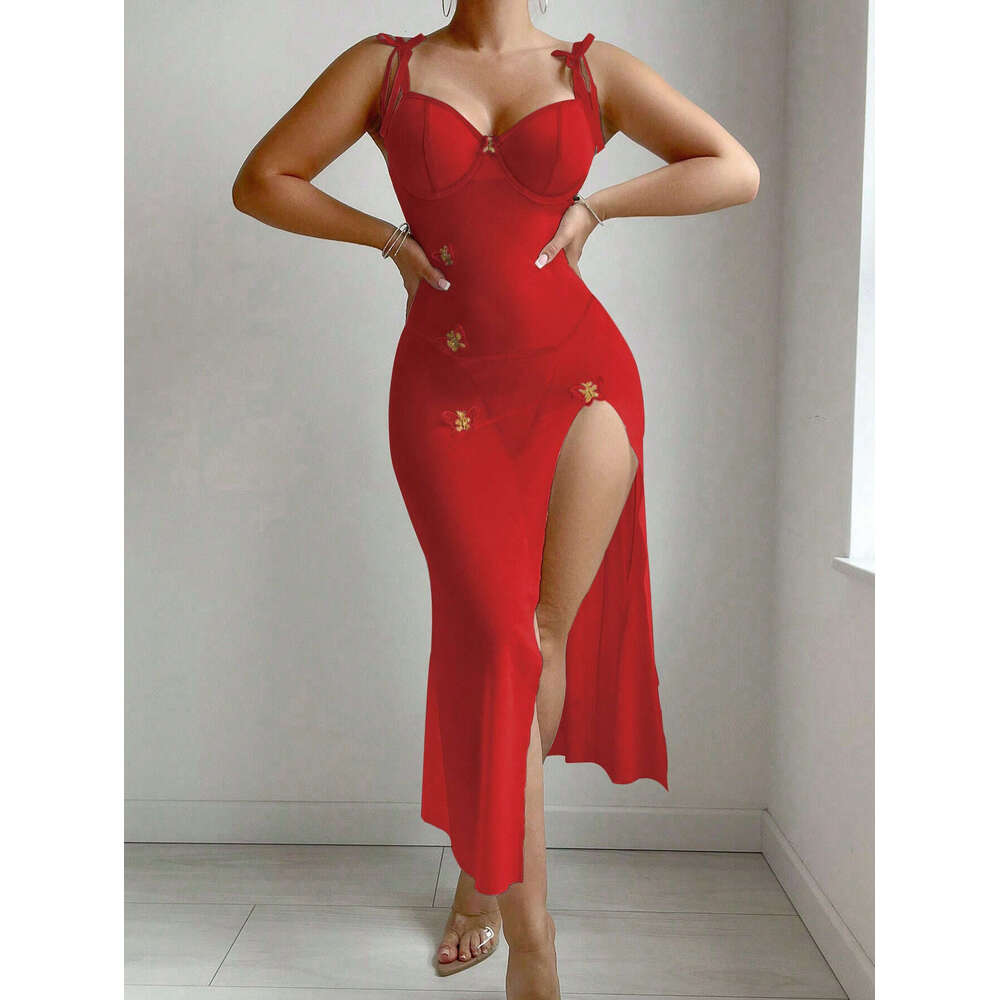 Sexy Lingerie Set Lace Lingerie Sexy Underwear Sexy See Through Mesh Temptation Lace Backless High Slit Erotic Lingerie Camisole Dress For