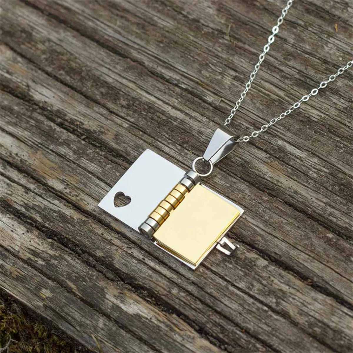 Stainss steel coup book pendant necklace with personali ins titanium steel opening and closing book sweater chain W250712