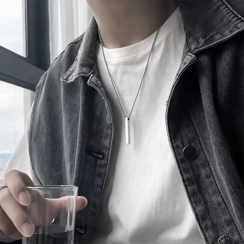 3D Waterproof Vertical Bar Necklaces for Men Minimalist Stainless Steel Geometric Pendant with Box Chain Malar Jewelry W250712