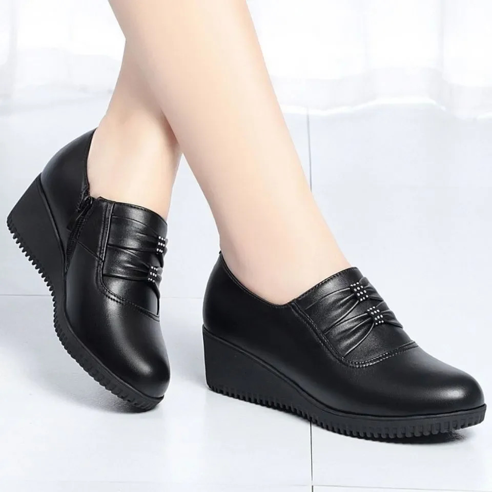 Cresfimix sapatos femininas women cute black wedge heel pumps lady classic round toe el work comfort heel shoes zapatos ab190 250707