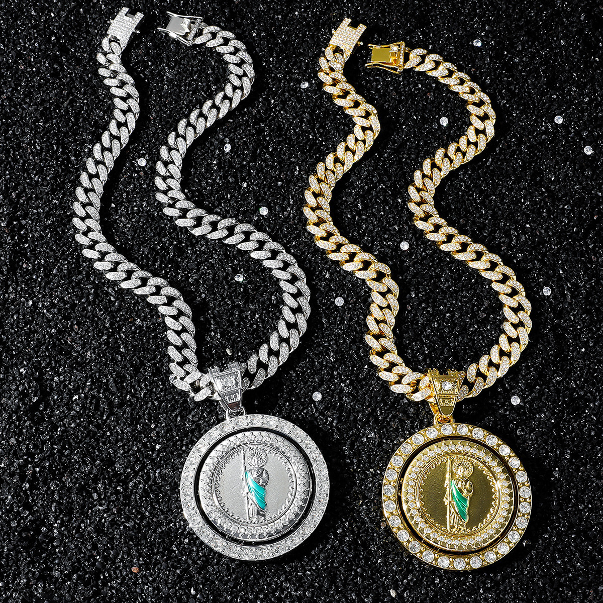 Luxury Jewelry Designer Jewelry European And American Cross-border New Style Personality Hip-hop Religious Rotating Saint Jude Statue Pendant Creative