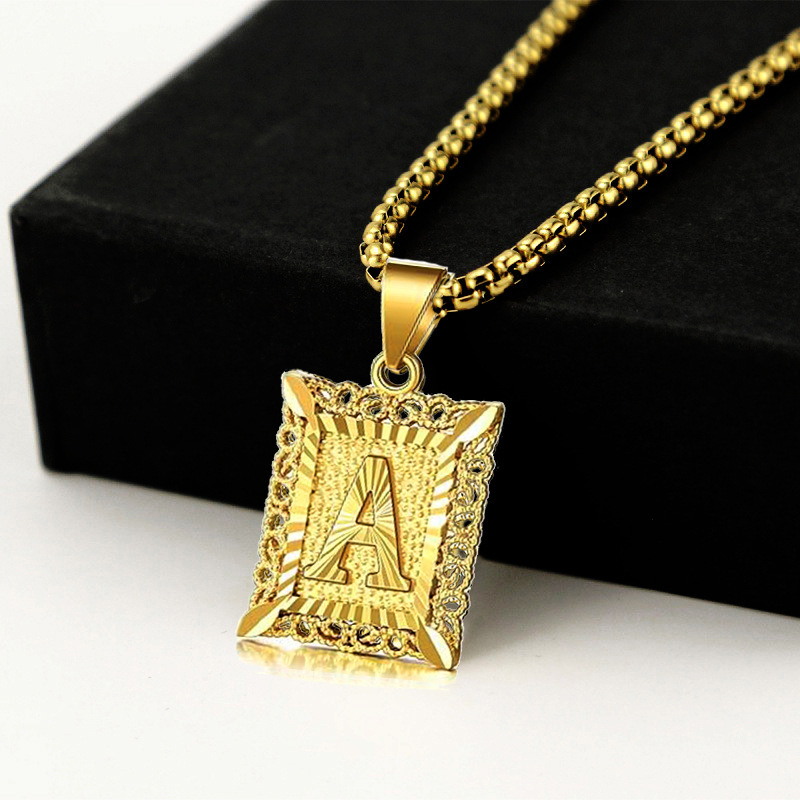 Luxury Jewelry Designer Jewelry Cross-border Jewelry Chain Men's English 26 Letter Pendant Accessories Square Hollow Couple Letter Necklace Women