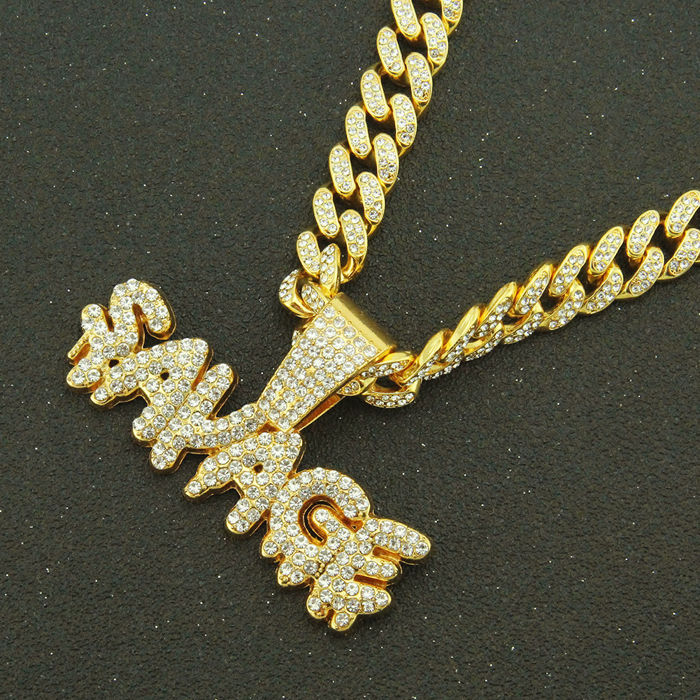 Luxury Jewelry Designer Jewelry European And American Hip-hop Personality Men's Trendy Accessories Full Diamond Spliced Letter Pendant Chain Neck