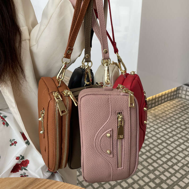 Top Layer Cowhide Women's Clutch New Motorcycle Bag Large Capacity Double Zipper Phone Holder Genuine Leather Handbag