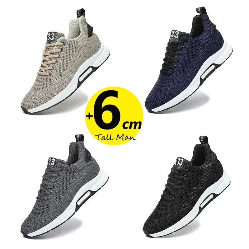 Plus Size 37-46 Sneakers Men Height Increase Insoles 6cm Elevator Shoes Taller Heel Lift Zapatillas Mens Casual Shoes 250712