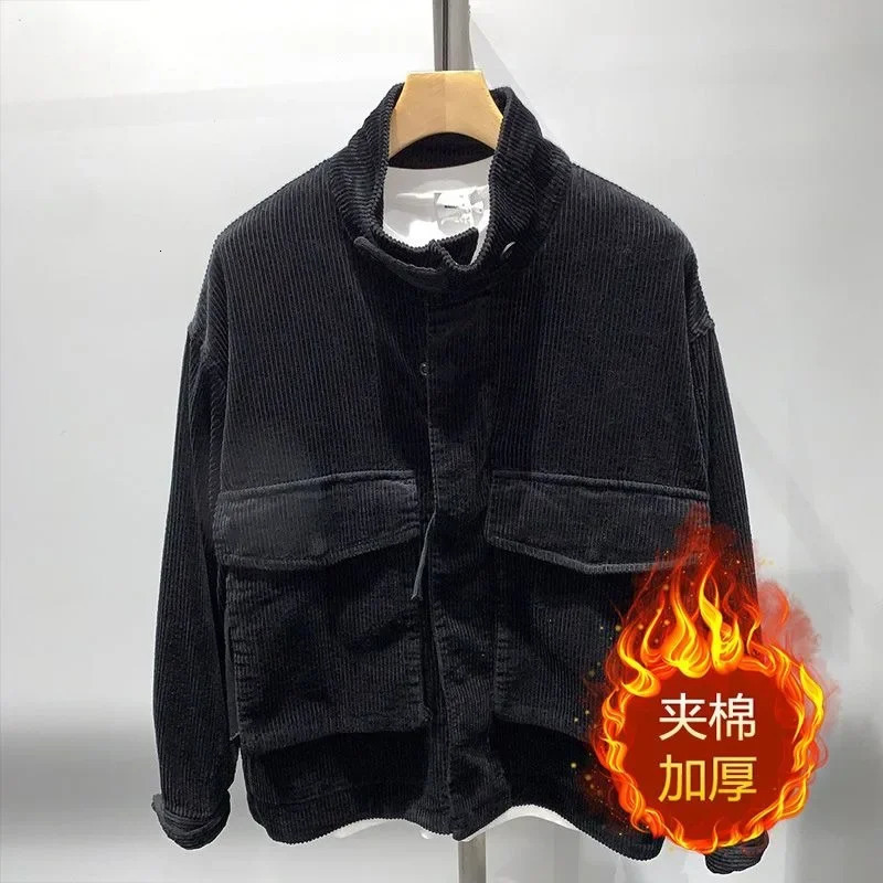 Corduroy Zipper Cargo Pocket Jacket Mens Spring Autumn Versatile Large Pocket Workwear Coat Loose Casual Mens Preppy Jacket 250708