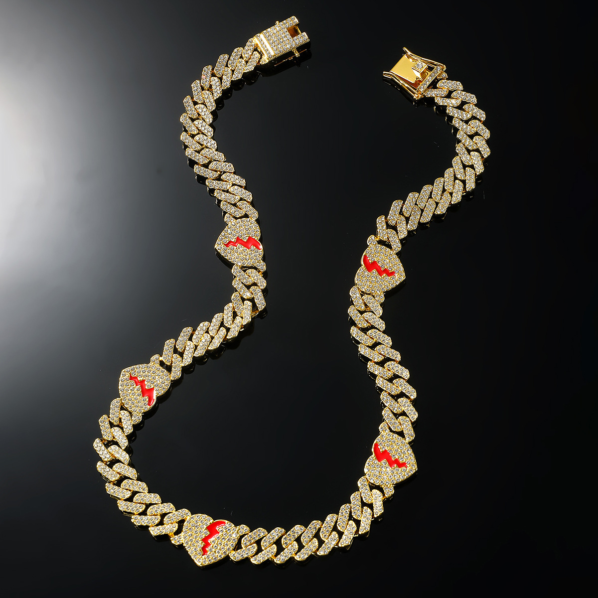 Luxury Jewelry Designer Jewelry Alloy Punk Broken Heart Chain Necklace Men's Trendy Inlaid Necklace European And American Accessories