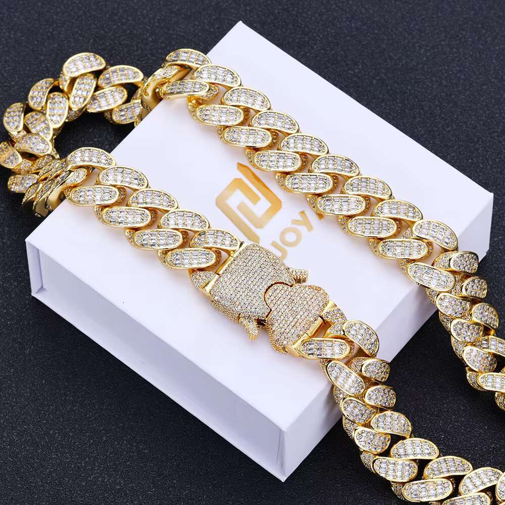 Hip Hop Three Row T square S925 Silver Moissanite Cuban Chain Cross-border Accessories Mens Necklace Trend Accessories