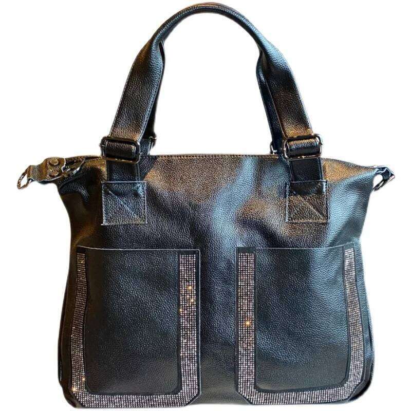 Fashion Dia Leather Women Handbags Tote Soft Black Cowhide briefcase Shoulder Bag 14 Inch Laptop Bags Big 2024