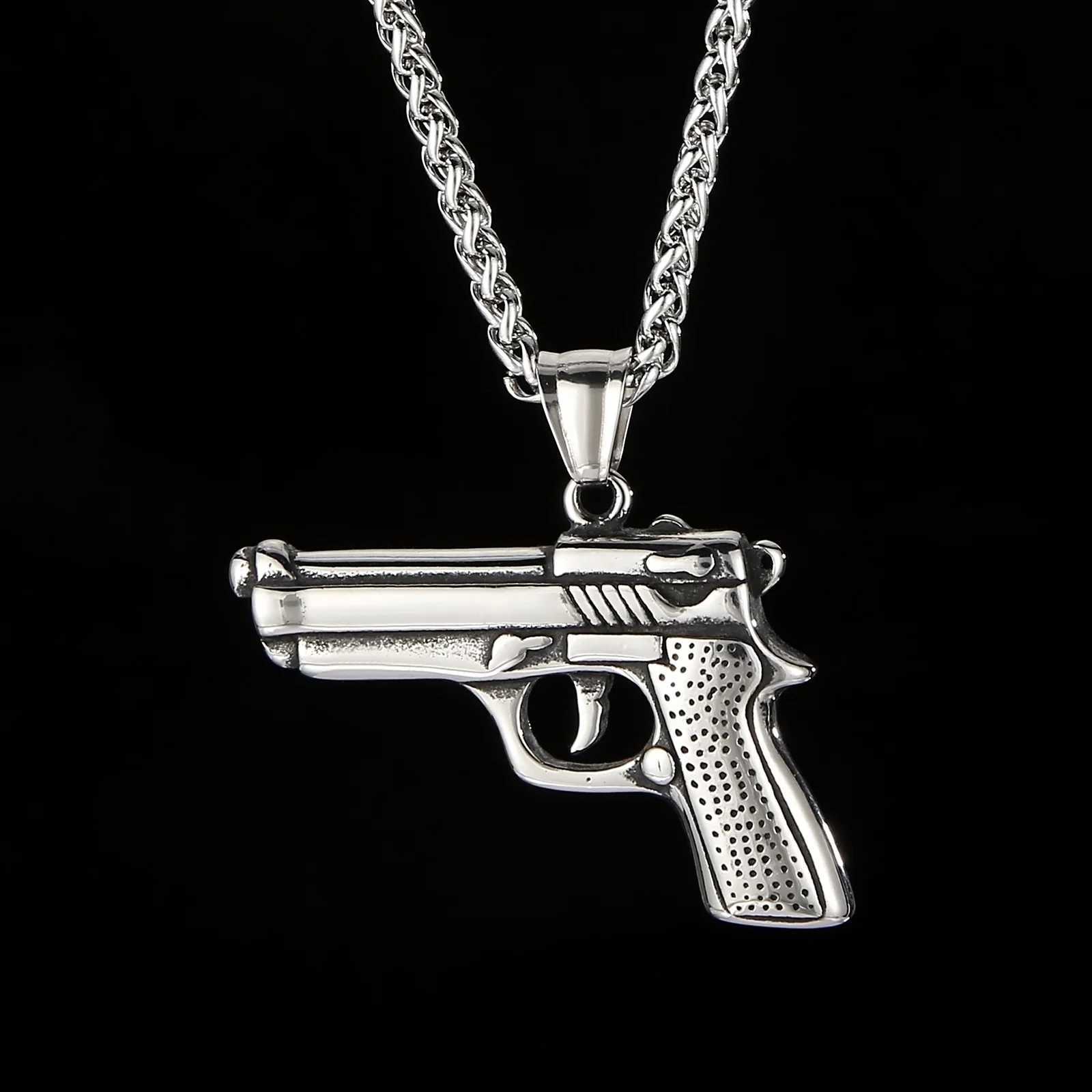 Hao Yi Vintage Stainless Steel Pistol Pendant Necklace Mens Fashion Personality Gun Jewelry Gift W250712