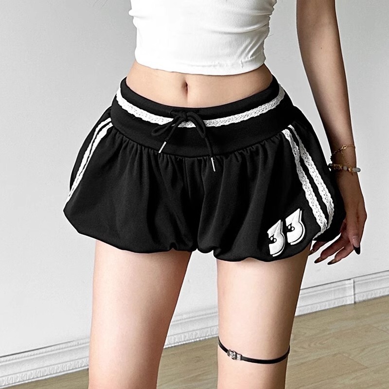 Summer new women's pants new spicy girl sports casual lace patch drawstring high waisted shorts women's slim fit versatile bubble shorts new