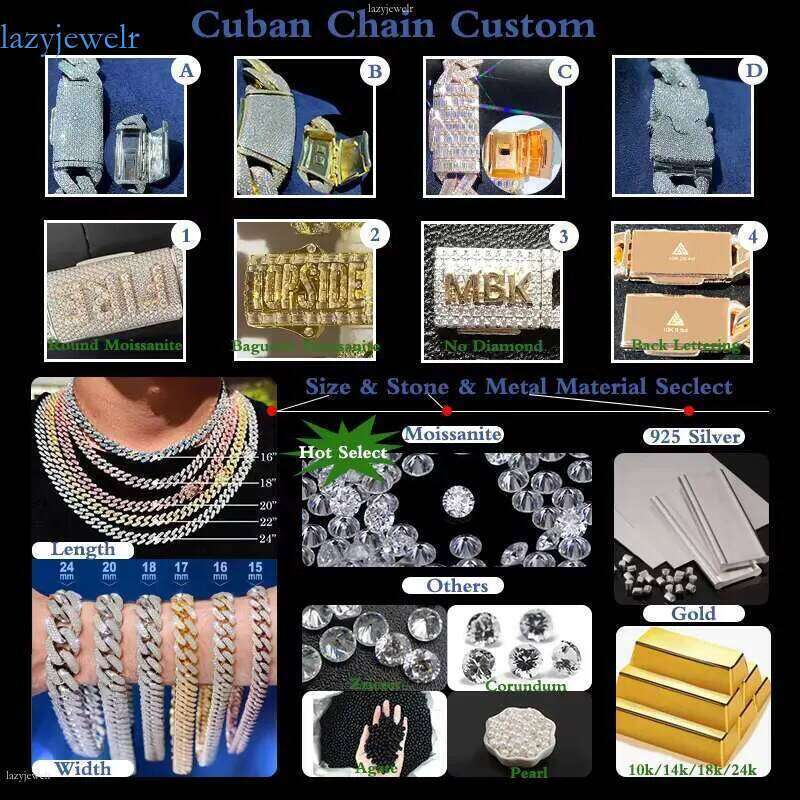 Real Custom White Gold Dia Cuban Link Chain for Men VVS Moissanite Name Necklace Sterling Sier Jewelry