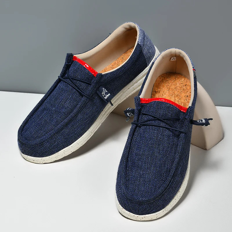 Mens Casual Canvas Shoes Breathable Slip-On Loafers Men Comfortable Flat Sneakers Lightweight Driving Boat Shoes Male Lazy Walk 250708