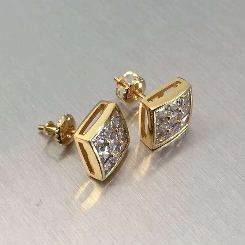 Simple Square Design Sparkling Imitated Diamond Gold Plated Earrings for Fashion Jewelry Women Wedding Stud Earrings