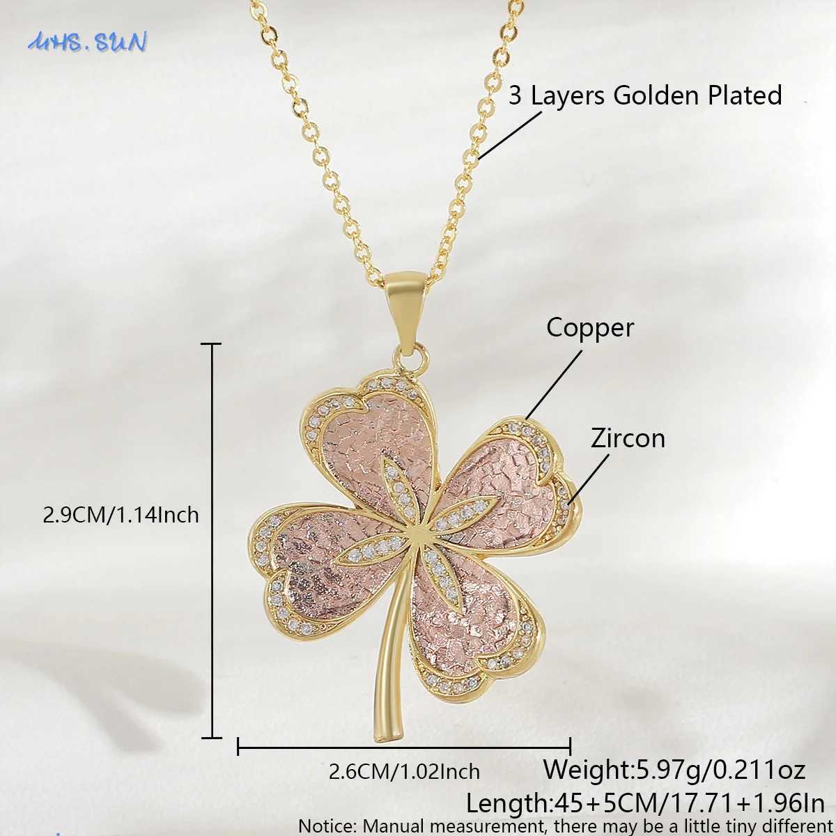 MHS.SUN Exquisite Lucky Four-af Pendant Necklace for Wen New Rantic Floral Plant Clavic Chain Jewelry Gift W250712