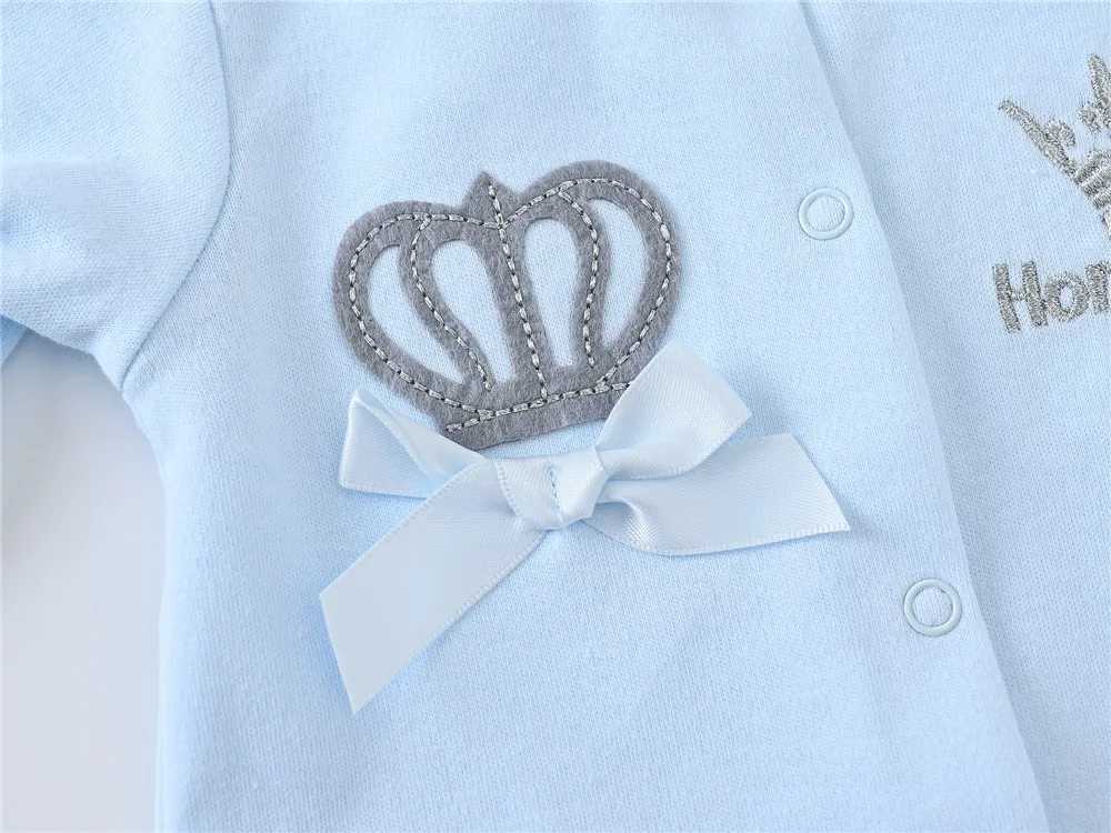 2024 Autumn 3 Pcs/lot Baby Boy Clothes Set 3M 6M 9M 100% Cotton Blue Crown Design Newborn Jumpsuit Z250712