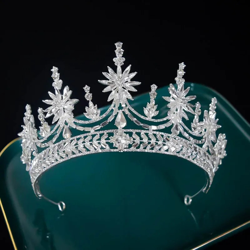 Baroque Rhinestone Crystal Wedding Crown Queen Flowers Bridal Tiaras Women Beauty Pageant Bridal Hair Jewelry Accessories 250711