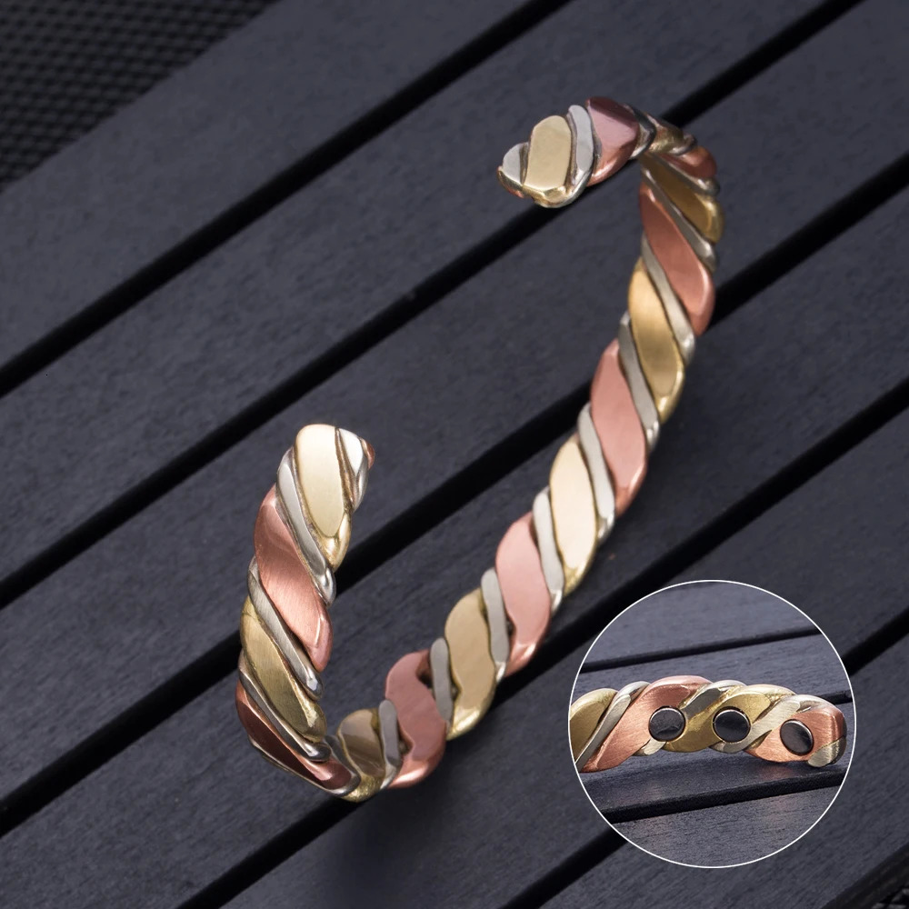 Vinterly Twisted Copper Bracelets for Women Rose Gold-color Health Energy Magnetic Copper Adjustable Cuff Bracelets Bangles 250712