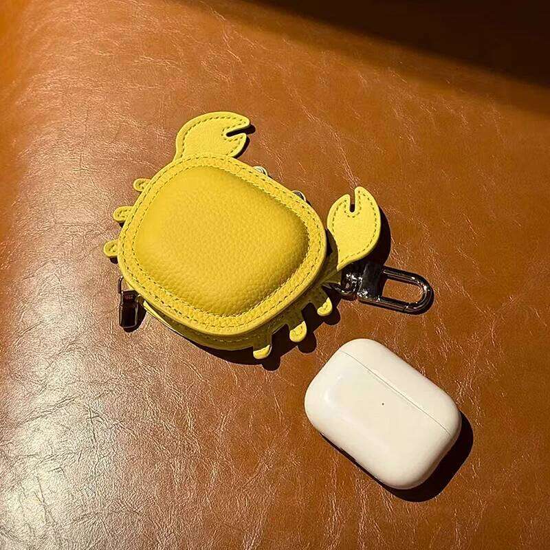 Genuine Leather Crab Earphone Bag Zipper Creative Custom Initials Handbag Pendant Fashion Charm Keychain Coin Purse Gift
