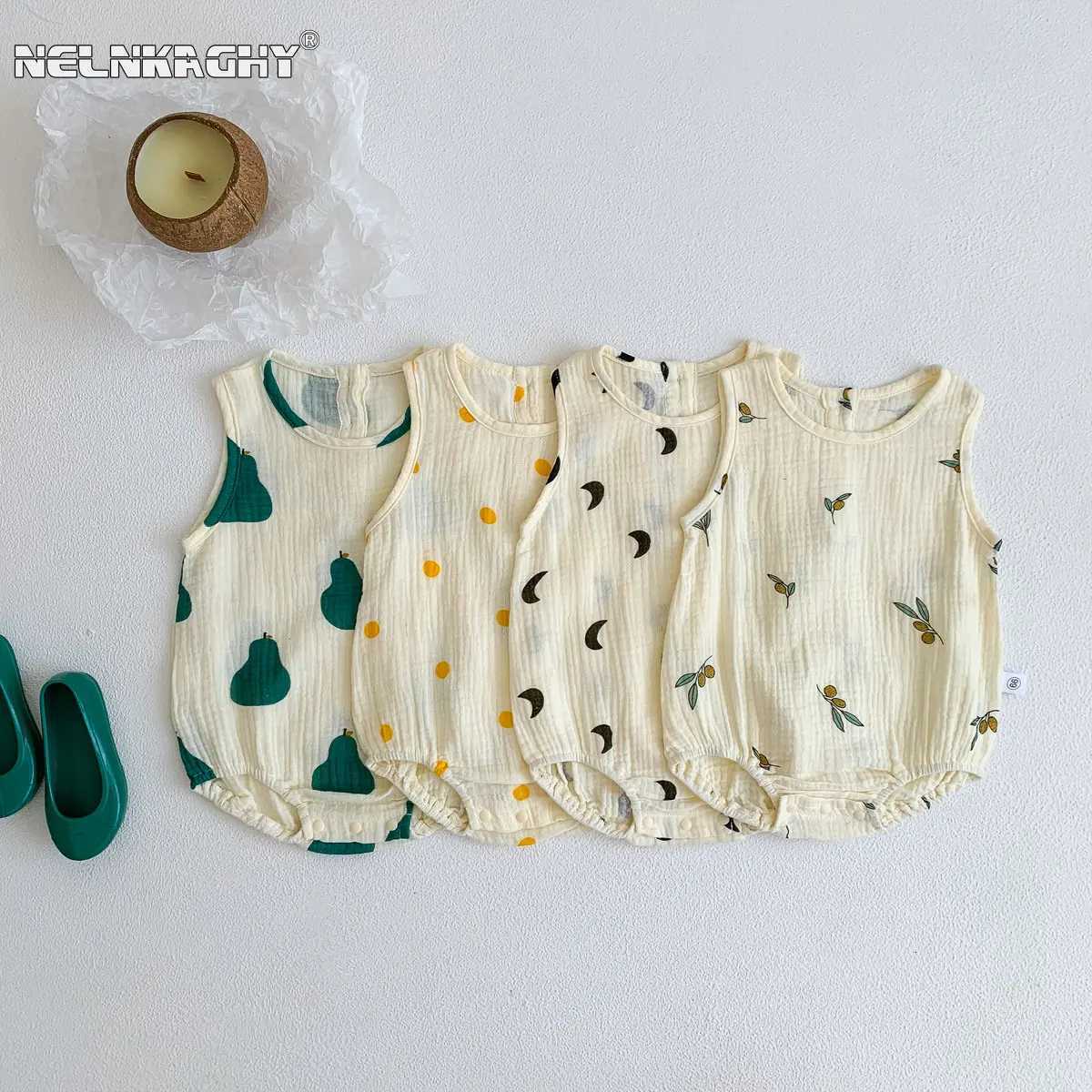 2025 New In Summer Infant Newborn Baby Girls Boys Wrinkle Cloth Cotton Outfits Kids Casual Jumpsuits Toddler Bodysuits Z250712