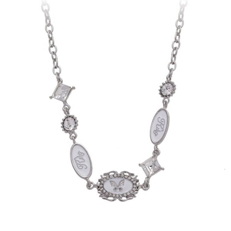 Luxury Jewelry Designer Jewelry Y2K Sweet Cool Minimalist Style Chain Embossed Butterfly Stamp Sparkling Diamond Splicing Necklace Ins Retro Water Dro