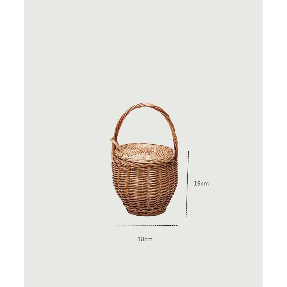 Wicker basket bag women summer beach natural rattan straw bucket totes handmade woven handbags new