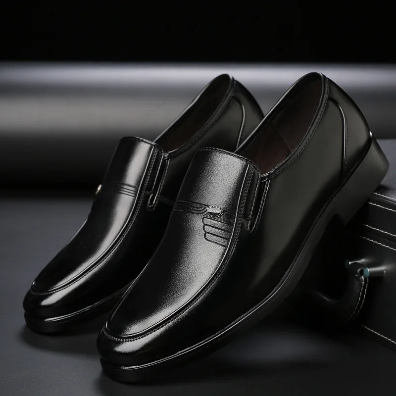 Men Leather Shoes Formal Business Elderly Shoes Black Round Toe Casual Simple Work Comfortable Large Size Men Shoes 250712