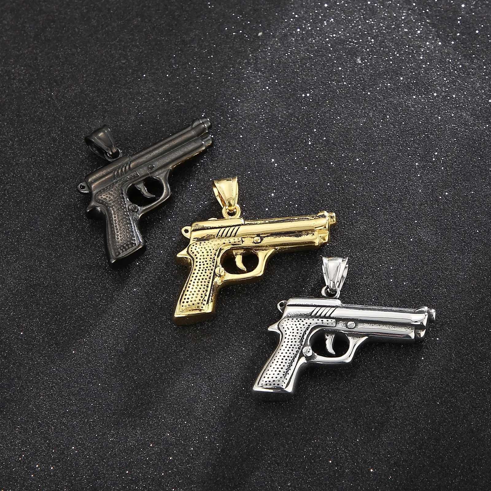 Hao Yi Vintage Stainless Steel Pistol Pendant Necklace Mens Fashion Personality Gun Jewelry Gift W250712