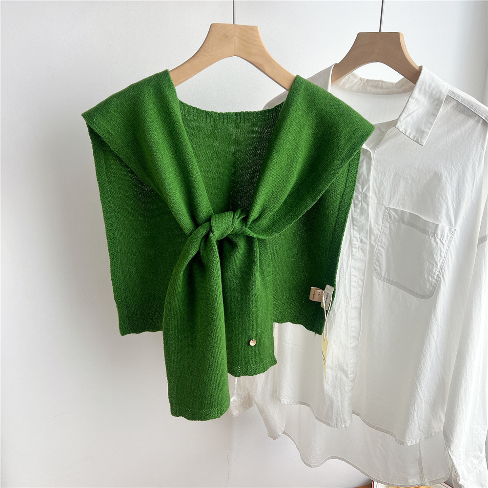 K1337 Wool solid color thin outerwear women's fashion cape with skirt Korean knitted air-conditioned room cervical vertebrae protection shawl wom